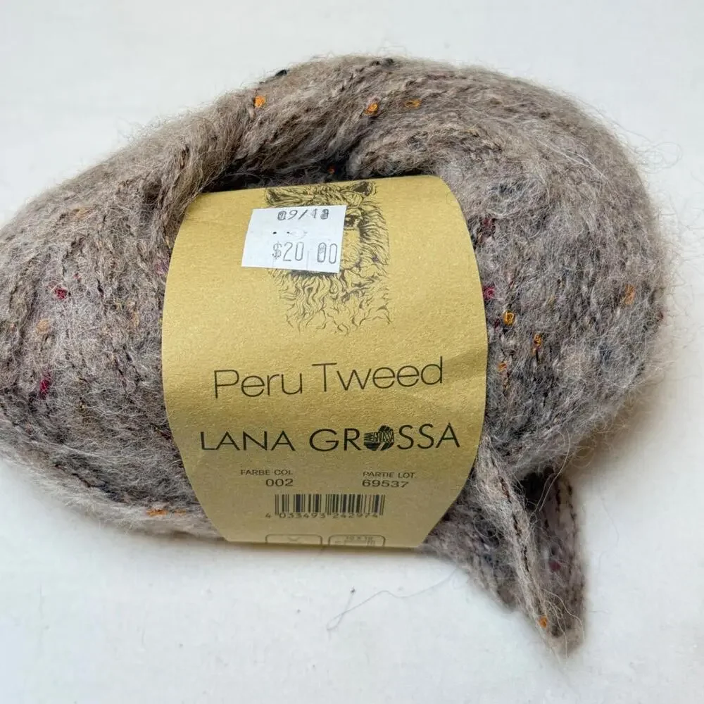 Lana Grossa Peru Tweed Yarn Color 002 Soft Gray with‎ Multicolor Flecks NWT